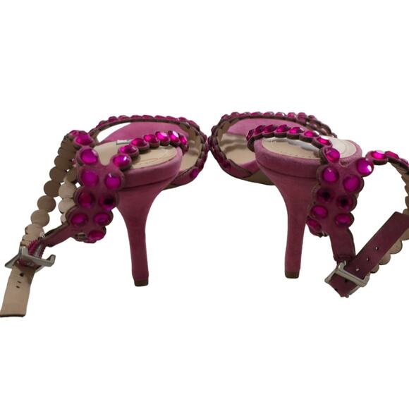 Charles David Penelope Pink Rhinestones Suede Ankle Strap Heels Sandals Size 10 - Picture 5 of 11